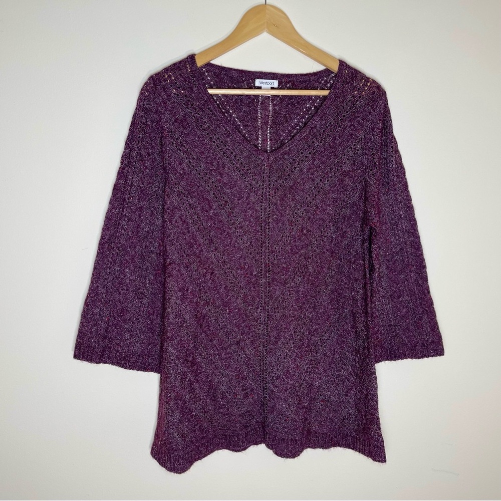 Westport | Maroon 3/4 Length Sleeve V-Neck Tunic Sweater | Large